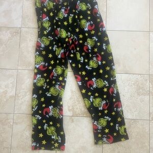 Men's Grinch Pajama Bottoms - Black and Green Size L Christmas Hats.
